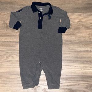 Ralph Lauren Polo Dark Gray & Navy footless one piece. 6months